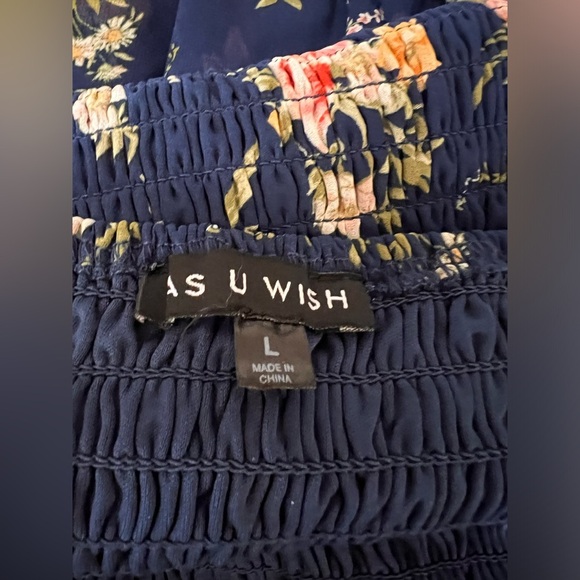 As U Wish Navy Floral Smocked Hi-Low Maxi Dress – Size L - Picture 4 of 6